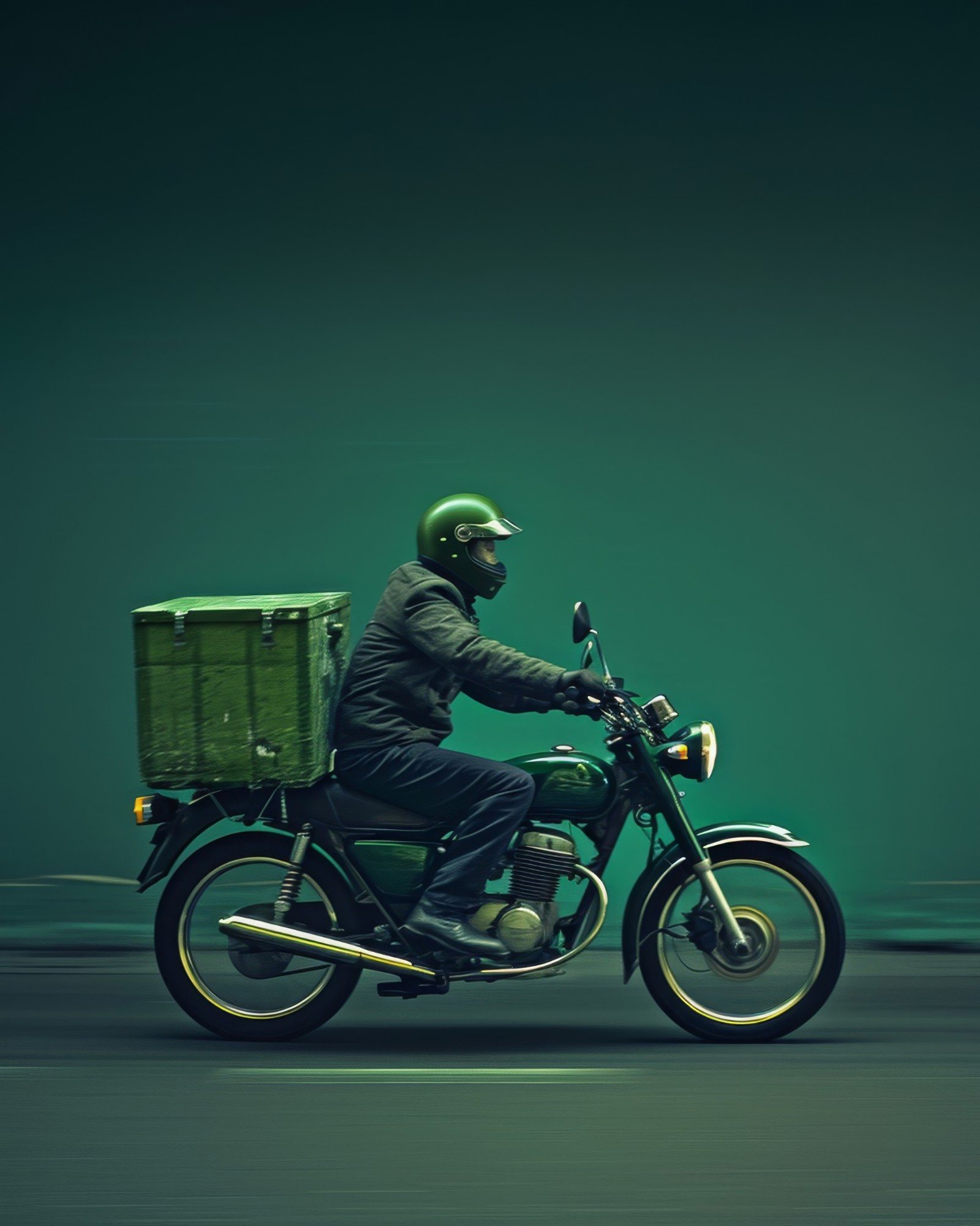 Moto de entrega com baú verde